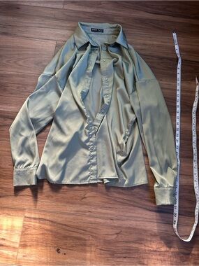 SHEIN Olive Green Satin Shirt